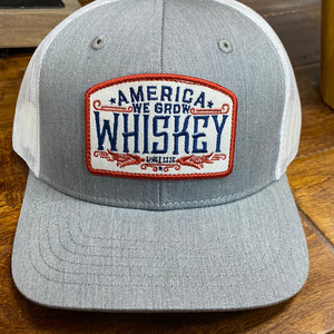 We Grow Whiskey Hat-Gray with White Mesh.
