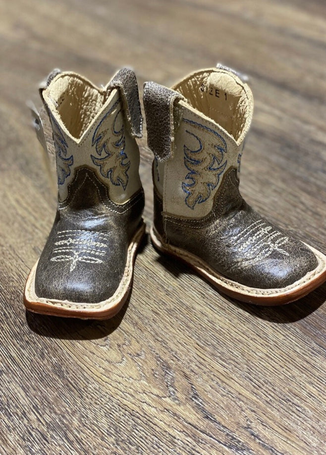 Infant Roper Leather Cowbabies Creme Shaft Boot