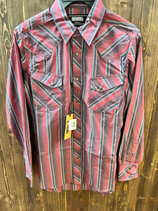 Men’s Maroon Striped Long Sleeve Button Up