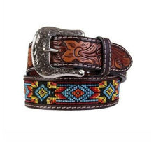 Load image into Gallery viewer, Twisted X Floral Tooled Beaded Belt