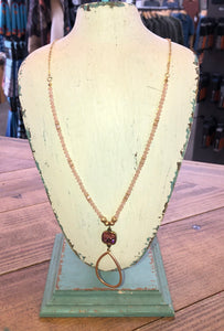 PP Pink Champagne Crystal Bead Necklace with Teardrop Accent
