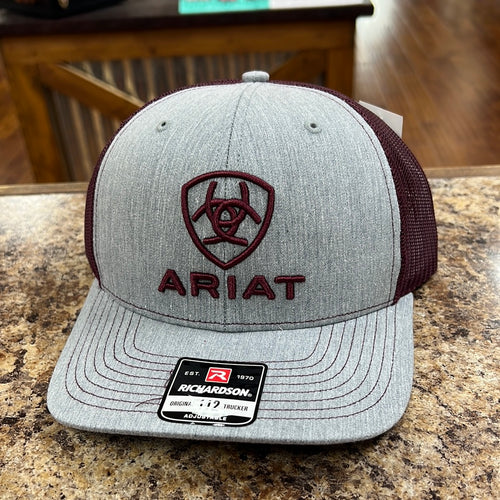 Ariat Grey & Burgundy Baseball Cap