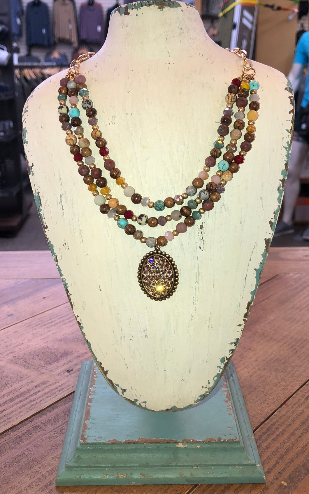 PP Multi Colored Stone Triple Layered Necklace