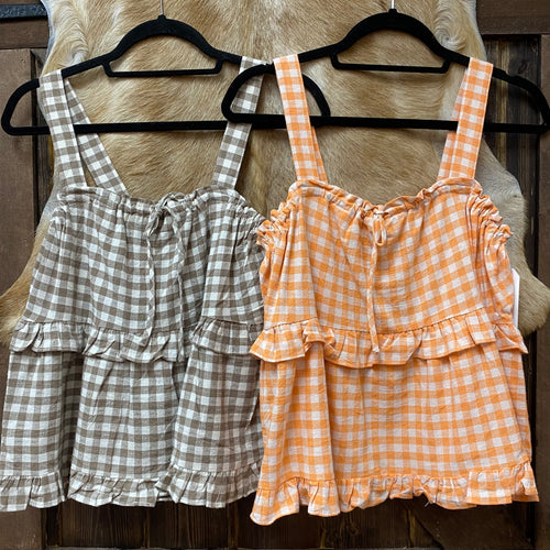 Very J Plaid Ruffled Tank