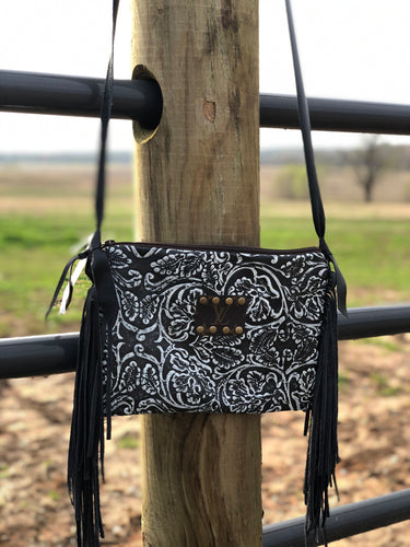 LV Black Floral Tooled Crossbody