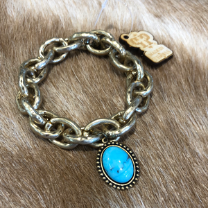 Gold Chain Bracelet W/ Turquoise Stone