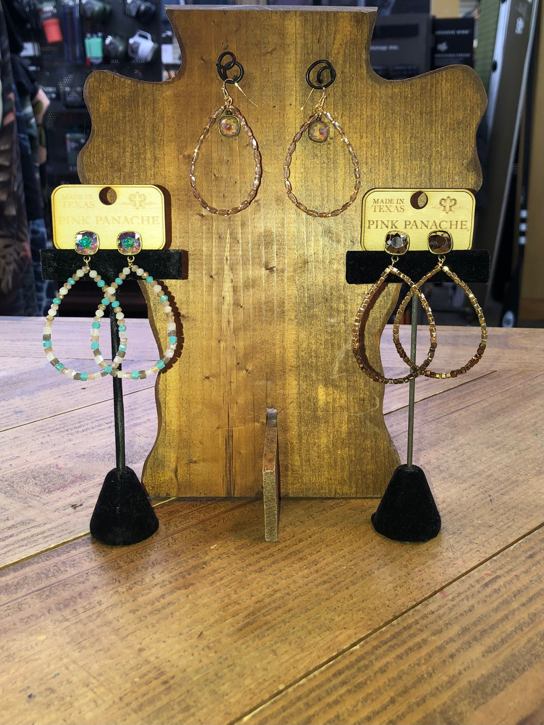 PP Beaded Teardrop Earrings with Bronze Cushion Cut