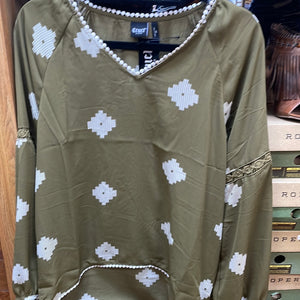 Olive Printed Cinch Top
