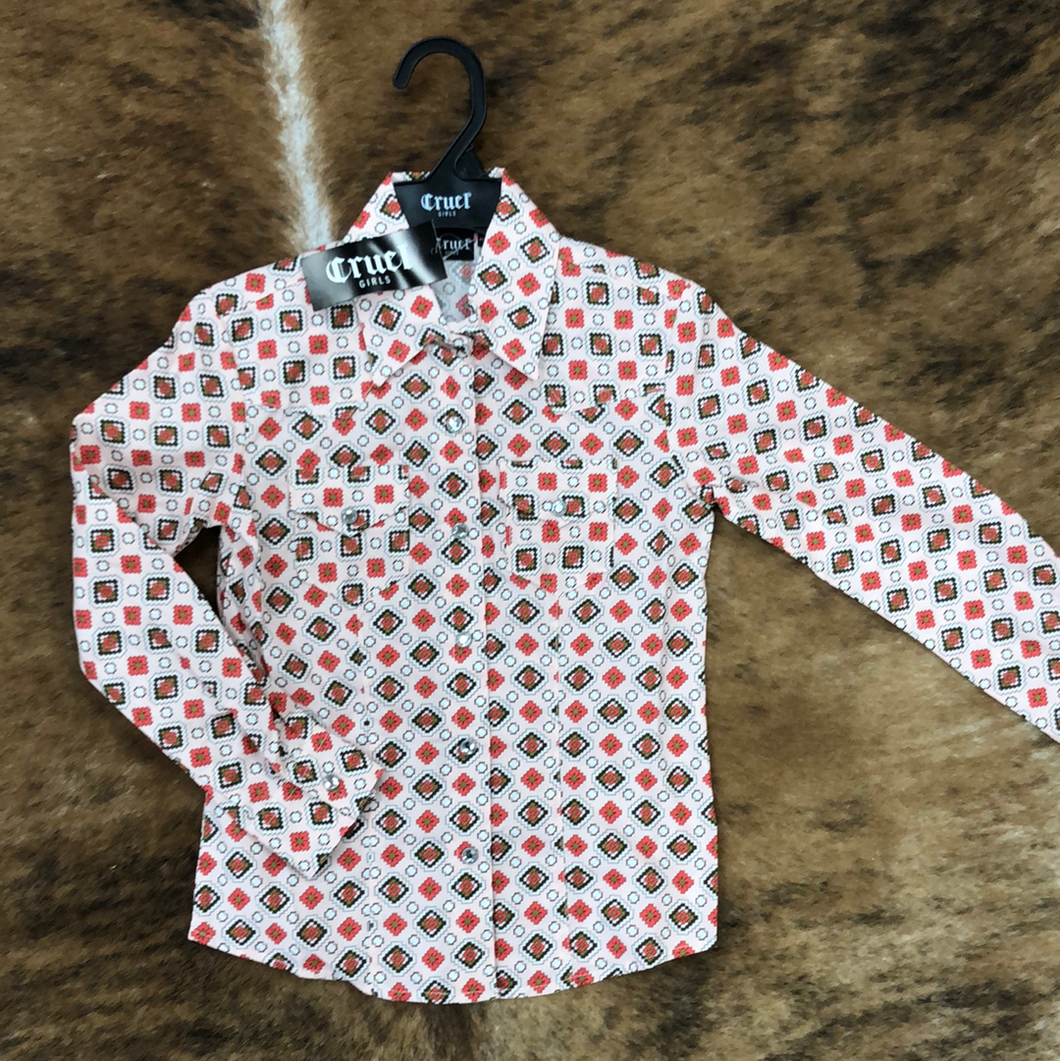 Girl's Western Print Pink Button Up