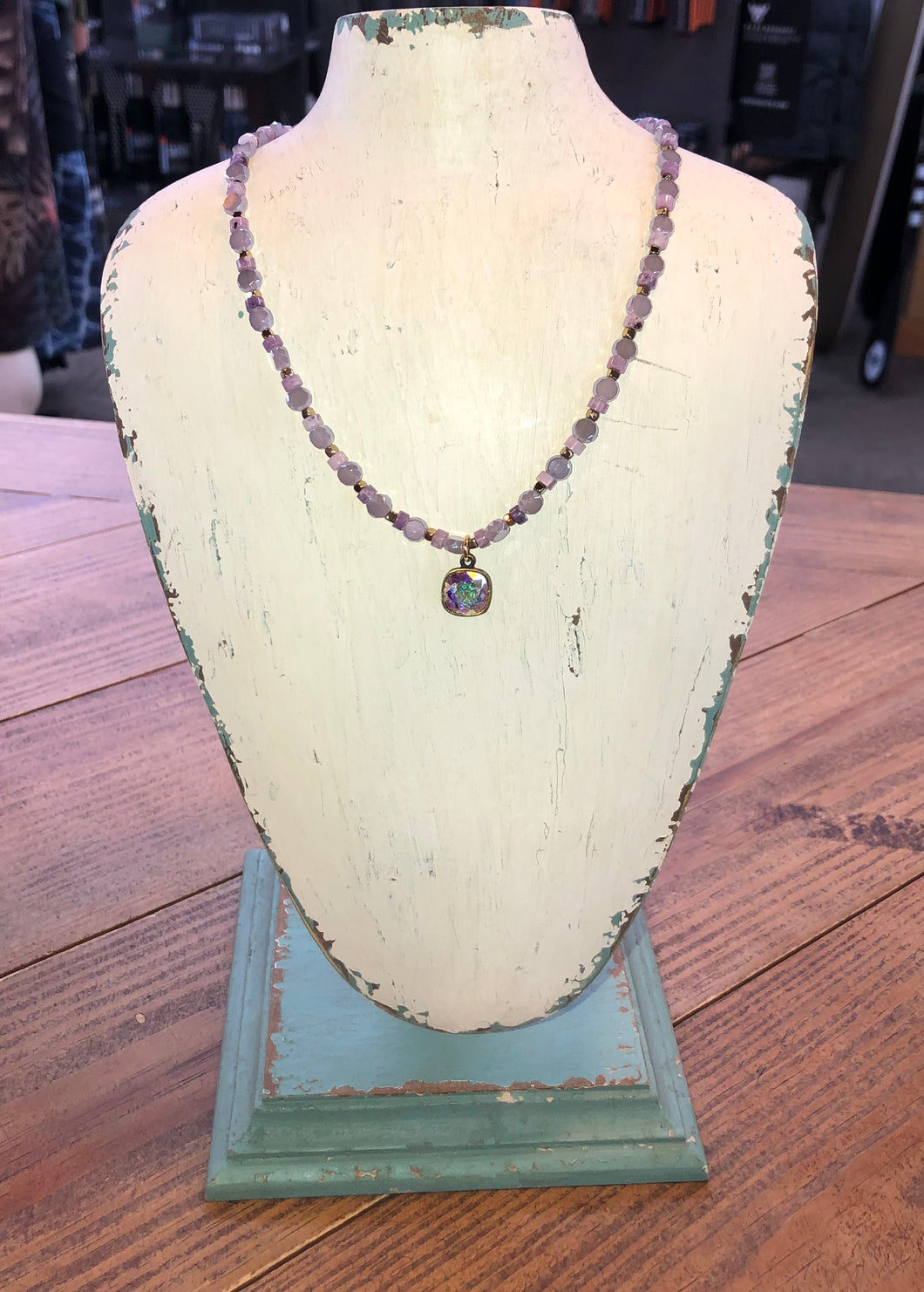 PP Lavender Coinbead Necklace with Cushion Cut