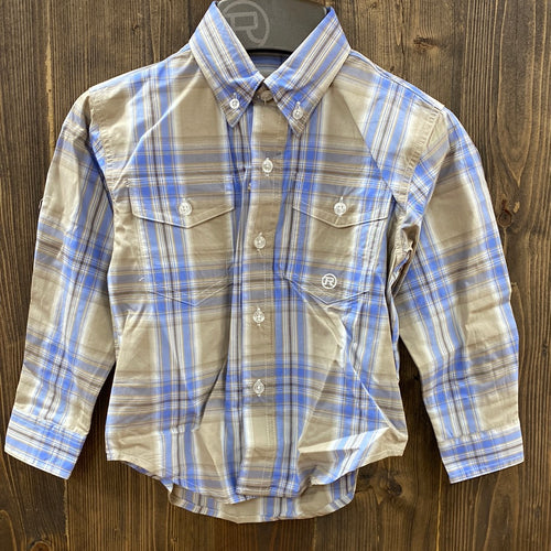 Roper Boys Amarillo Dyed Plaid Button Up Shirt.