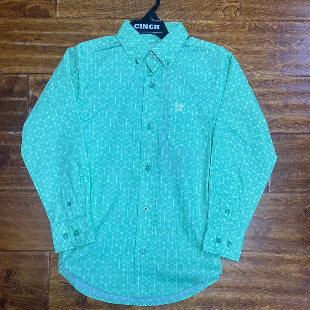 Boys Green Print Long Sleeve Shirt.