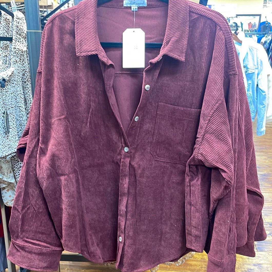 Wine Corduroy Shacket