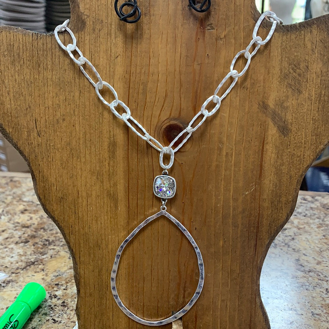 Long Silver Teardrop Necklace