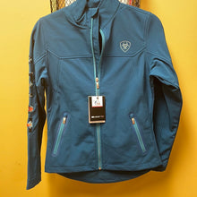 Load image into Gallery viewer, Women’s Ariat Softshell Jacket W/ Blue With Aztec Sleeve