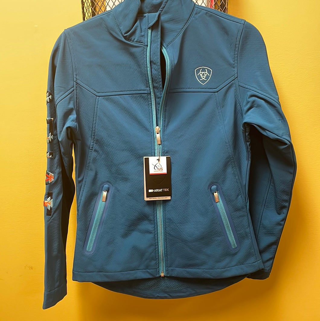 Women’s Ariat Softshell Jacket W/ Blue With Aztec Sleeve