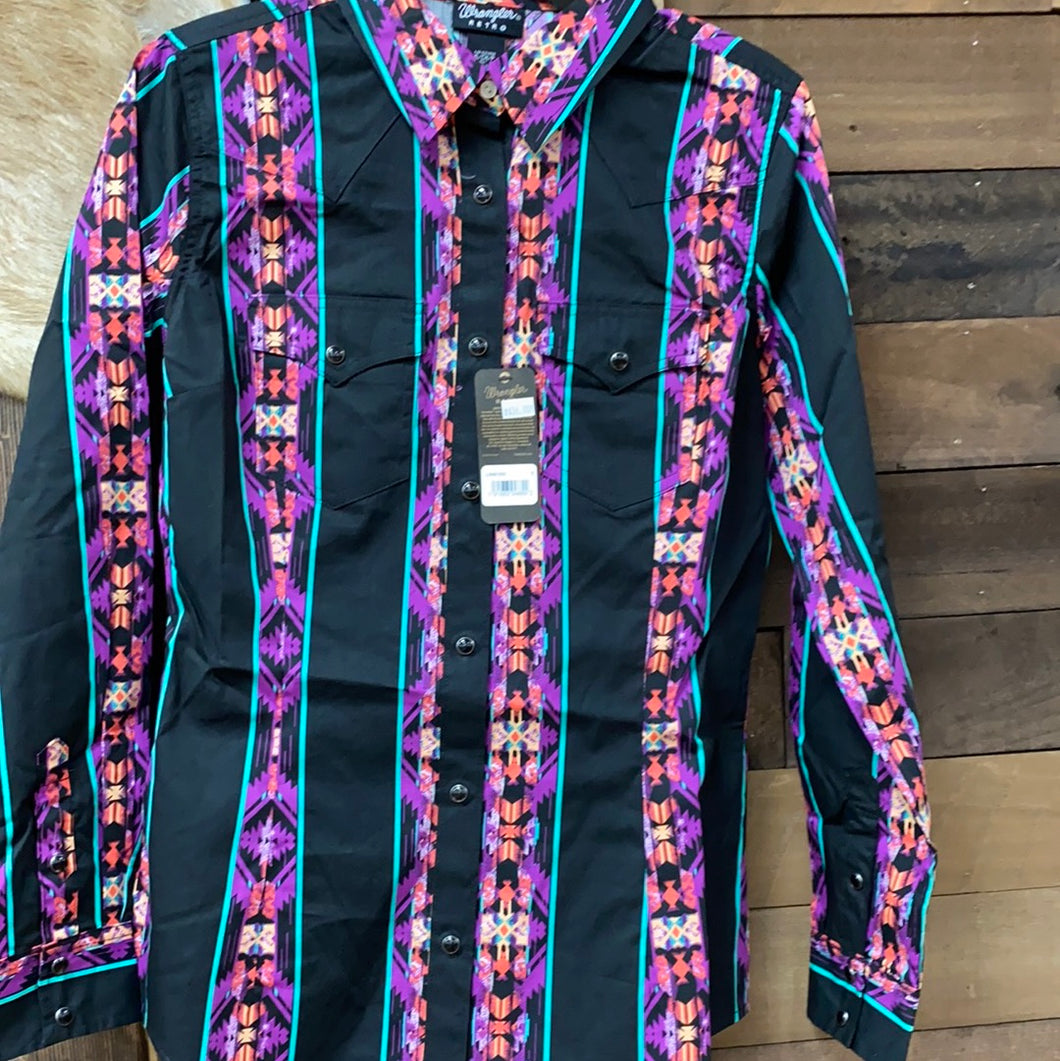 Wrangler Women's Retro Black Aztec Button Down