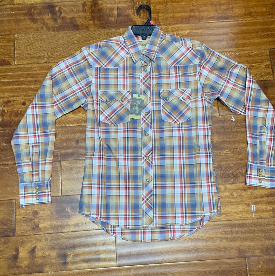 Wrangler Men's Retro Orange Plaid Button Down