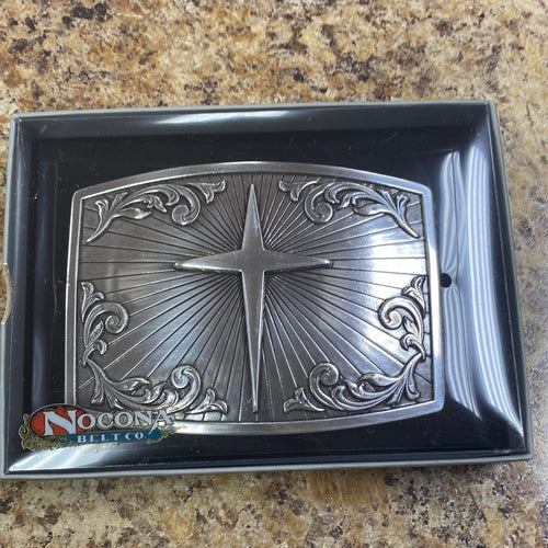 NOCONA RECTANGLE FLORAL CROSS BELT BUCKLE