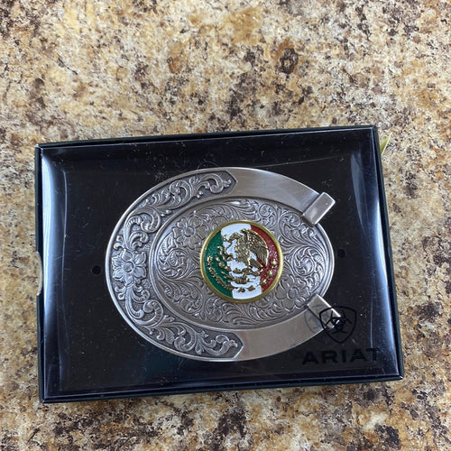 ARIAT OVALHORSE SHOE MEXICAN FLAG BELT BUCKLE