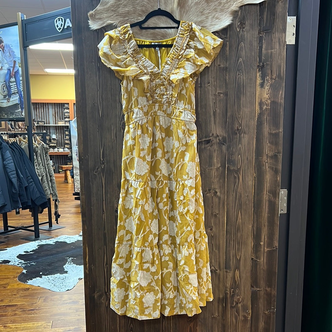 Mustard V-Neck Floral Dress