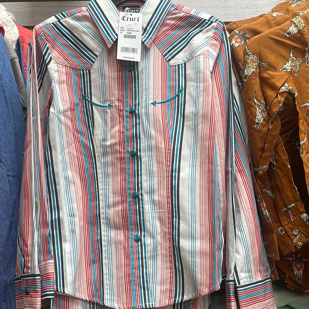 Multi Striped Cinch Button Up