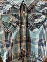 Load image into Gallery viewer, Infant Boys Blue Plaid Pearl Snap