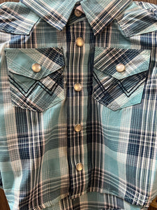 Infant Boys Blue Plaid Pearl Snap