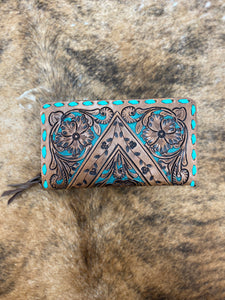 Leather Tooled Clutch w/ Turq. Detail