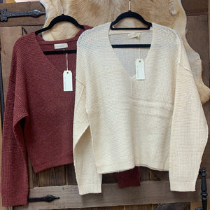 Knit Sweater Deep V-Neck