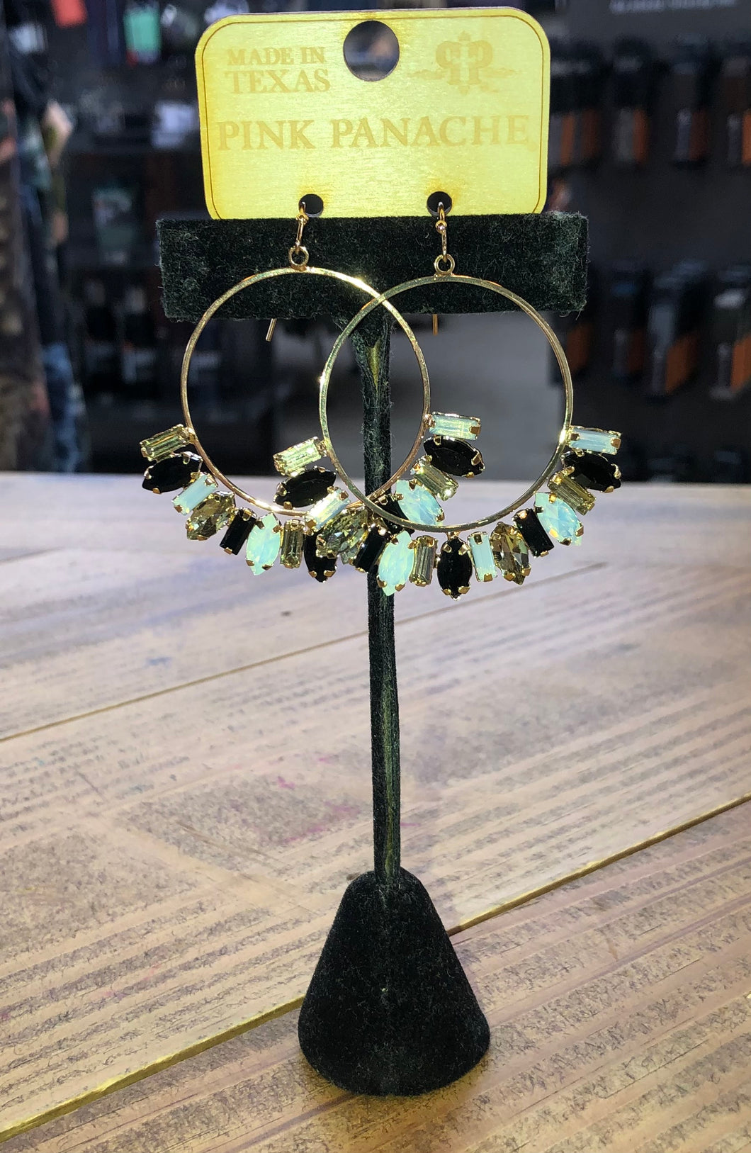 PP Black and White Rhinestone Hoop Earrings