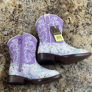 Girls Purple Floral Glitter Boot
