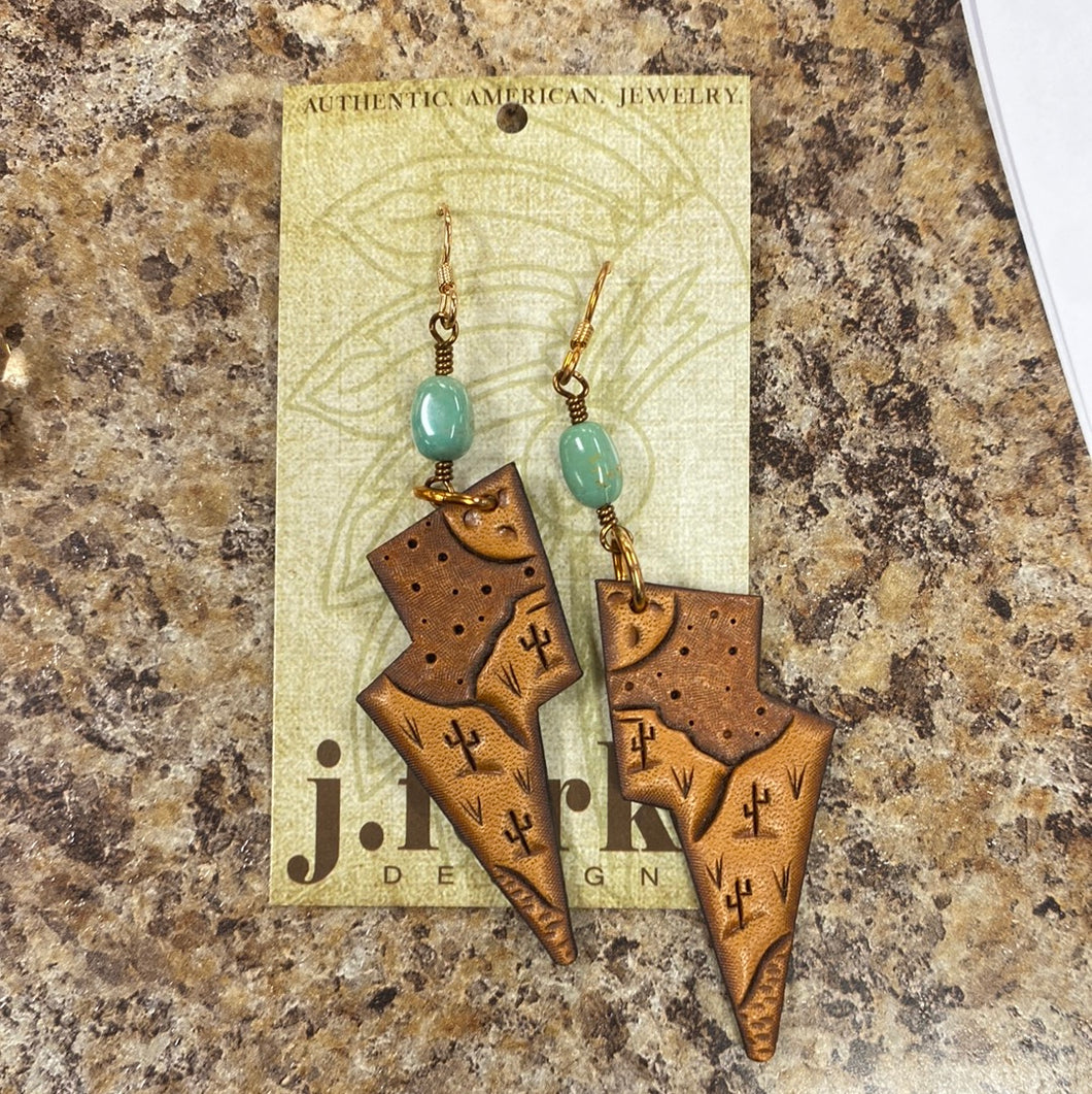 Desert Scene Leather Lightning Bolt Earrings