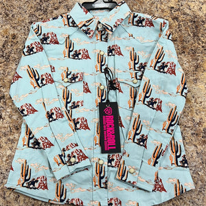 Girls Ls Aquamarine Pearl Snap