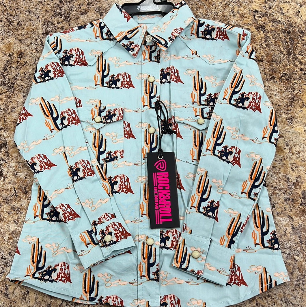 Girls Ls Aquamarine Pearl Snap