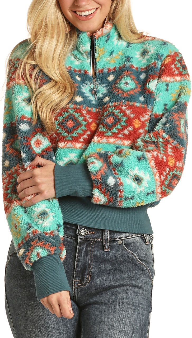 Rock and Roll Turquoise Aztec Pullover