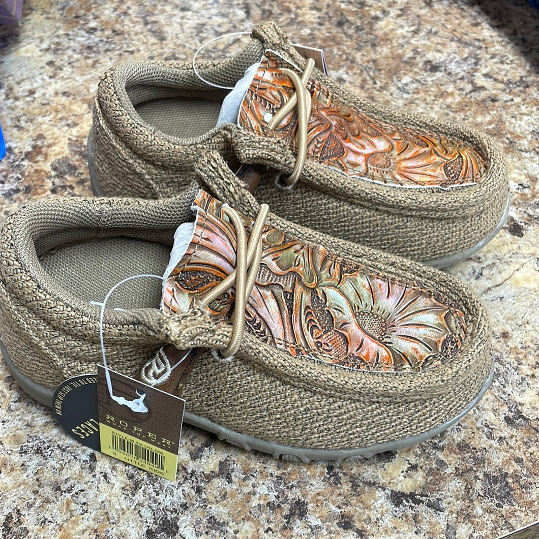 Tan Canvas W Embossed Floral Little Kids Footwear