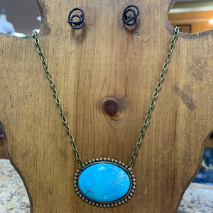Bronze Necklace W/ Turquoise Stone