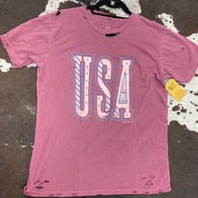 Load image into Gallery viewer, USA Purple Distressed Cut Tee