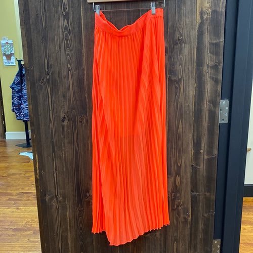 Neon Orange Pleated Maxi Skirt