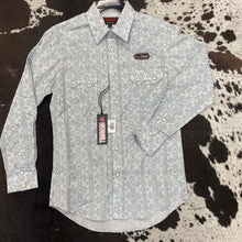 Load image into Gallery viewer, Rock &amp; Roll Aqua Geo Print LS Snap Shirt