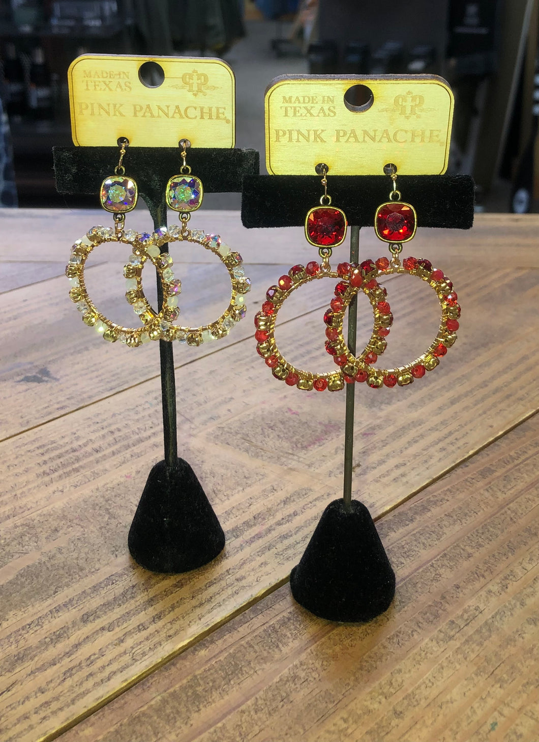 PP Rhinestone and Crystal Beaded Hoop Earrings