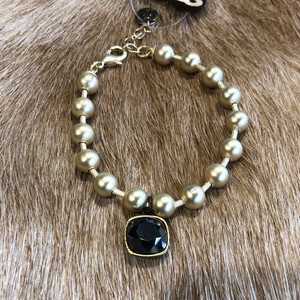 Gold Ball Bracelet W/ Black Jewel