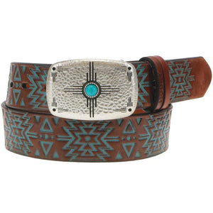 Brown Hooey Belt w/ Turquoise Aztec.