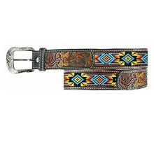 Load image into Gallery viewer, Twisted X Floral Tooled Beaded Belt