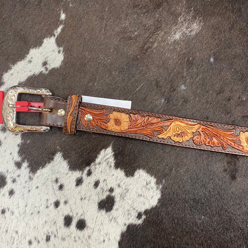 Hand painted Floral Tooled Belt