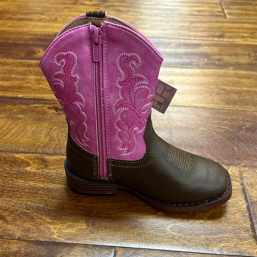Roper Kids Brown Vamp/Pink Faux Leather Boots